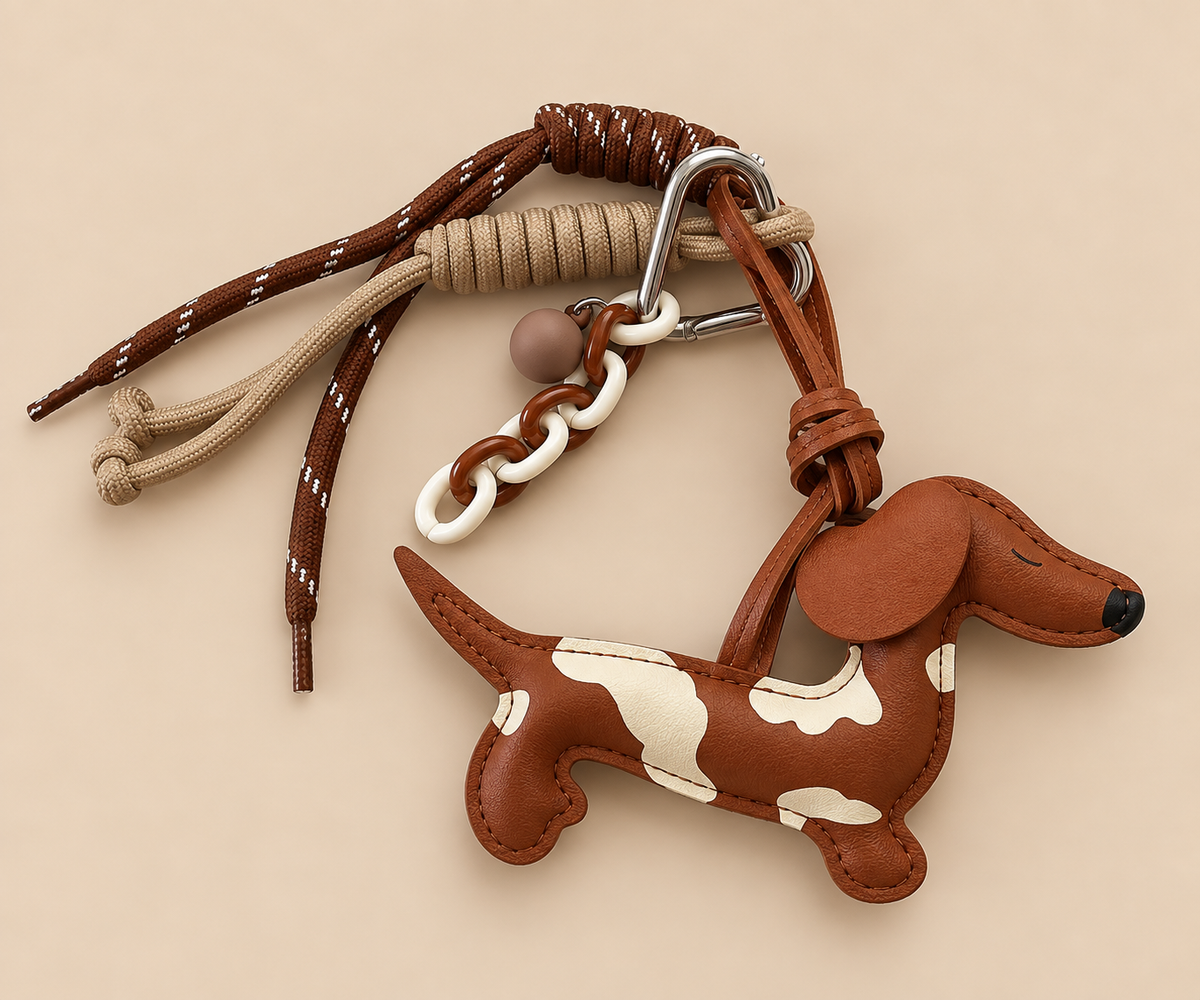Keychain Dachshund - bruin/wit