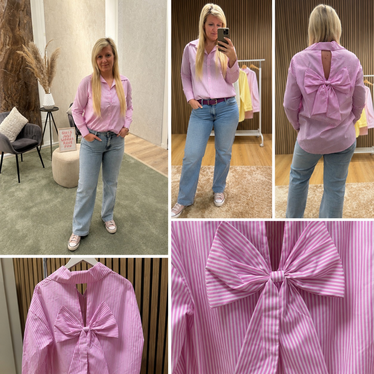 Hemd Rosy strik - roos/wit