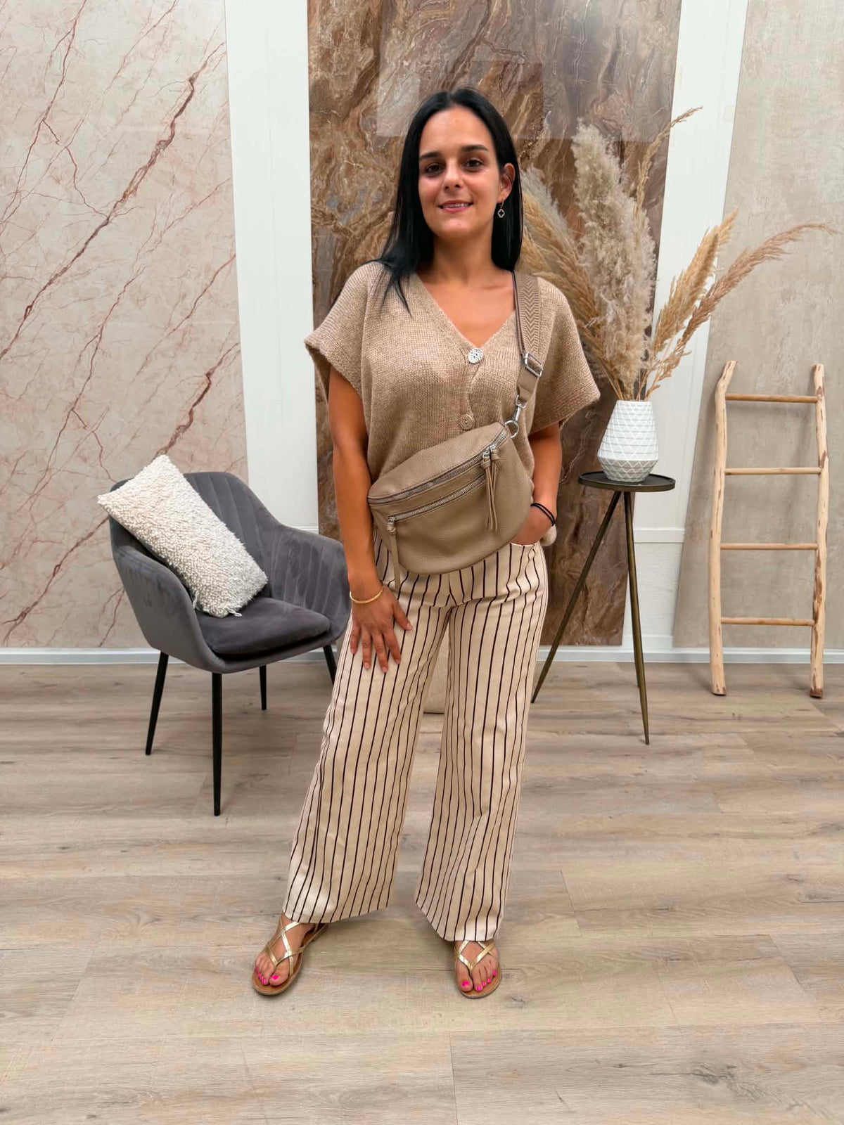 Olivia streep broek - bruin/beige