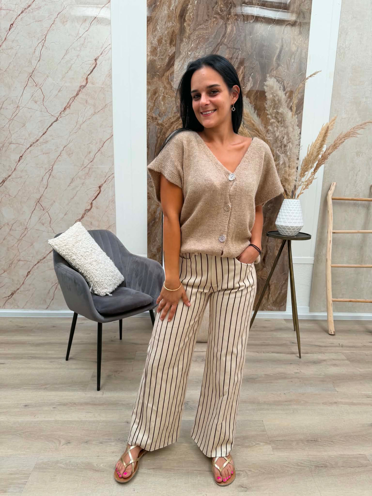 Olivia streep broek - bruin/beige