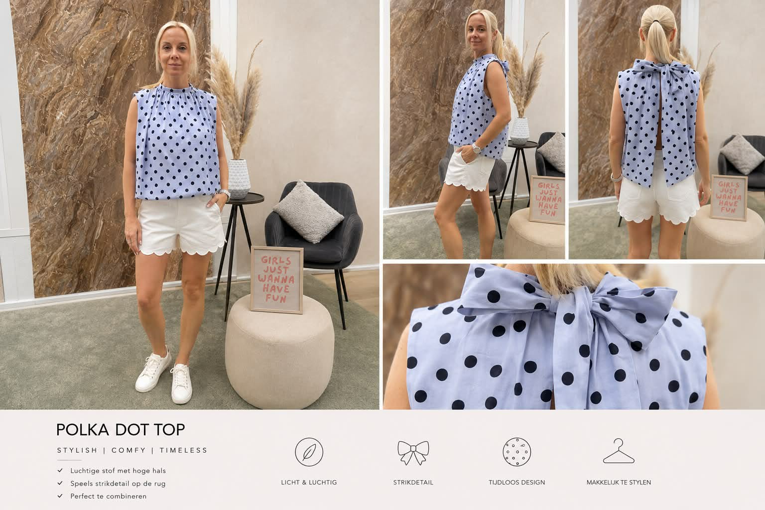 Top polkadots strik - blauw