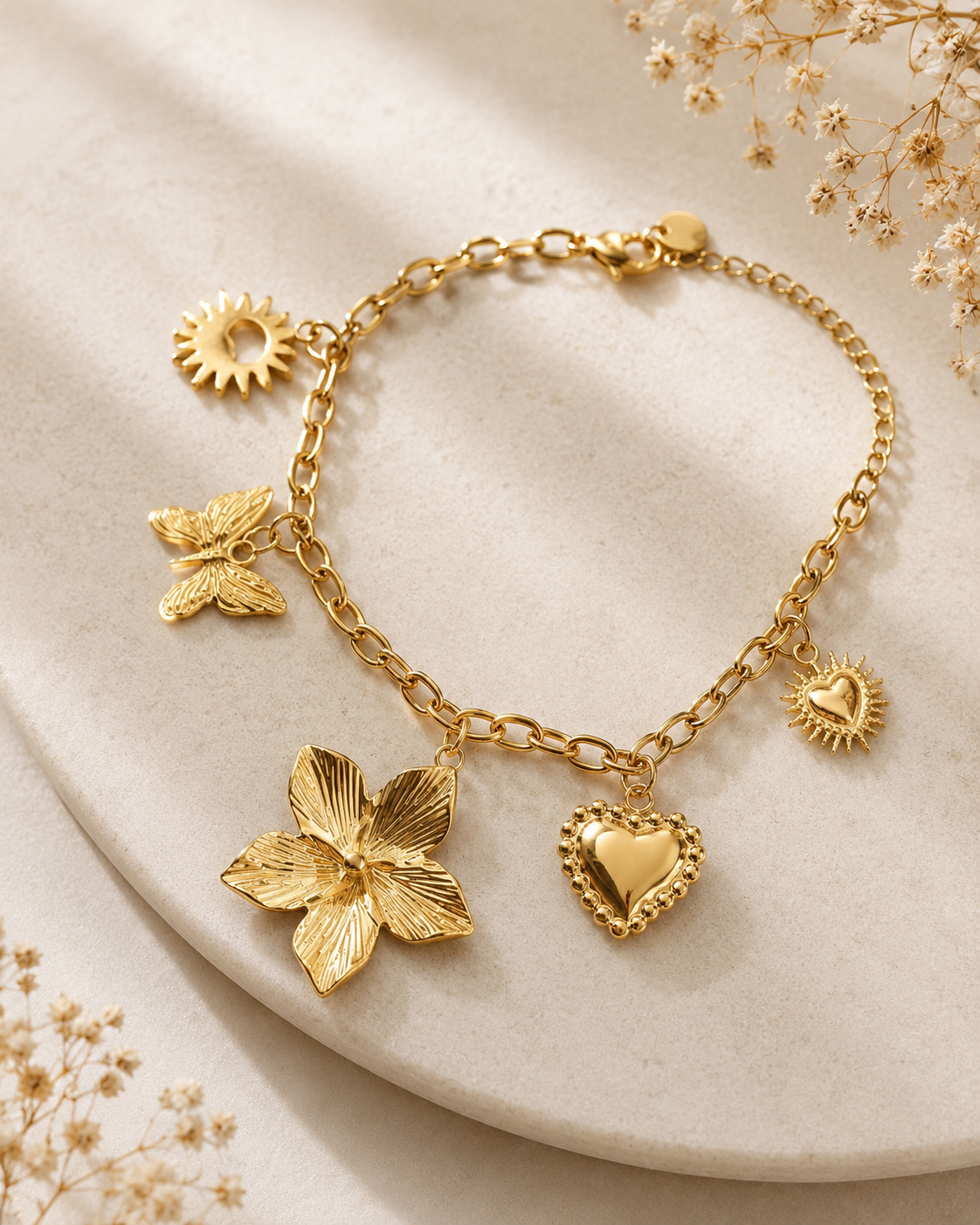 Bedelarmband bloem fijn