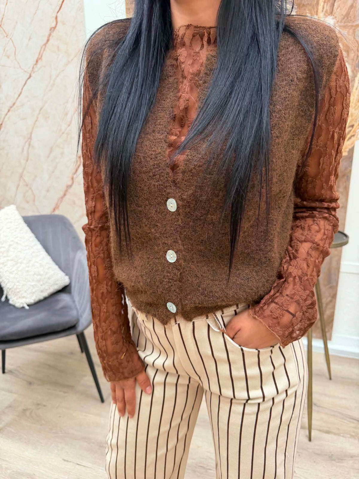 Gilet Fleur  - bruin