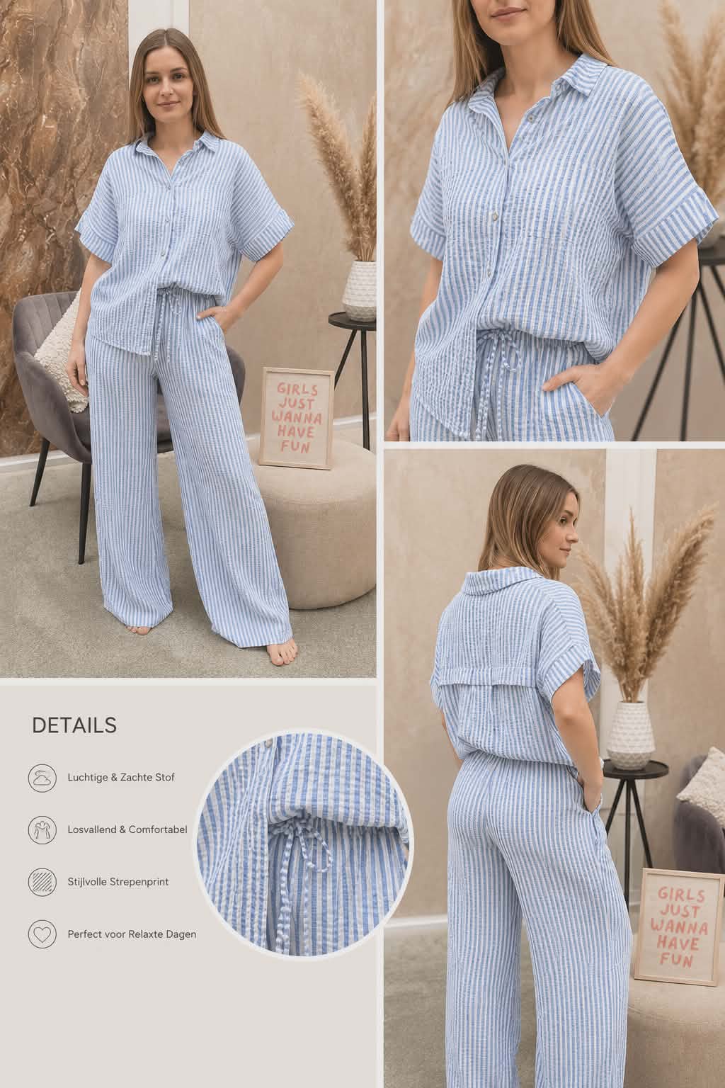 Linnen set - blauw/wit