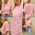 T-shirt Iconic Stripes - wit/roze