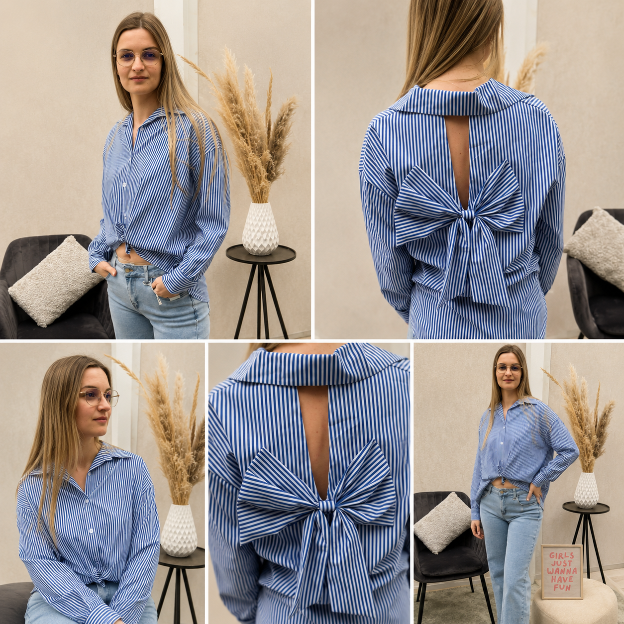 Hemd Rosy  strik - donkerblauw/wit