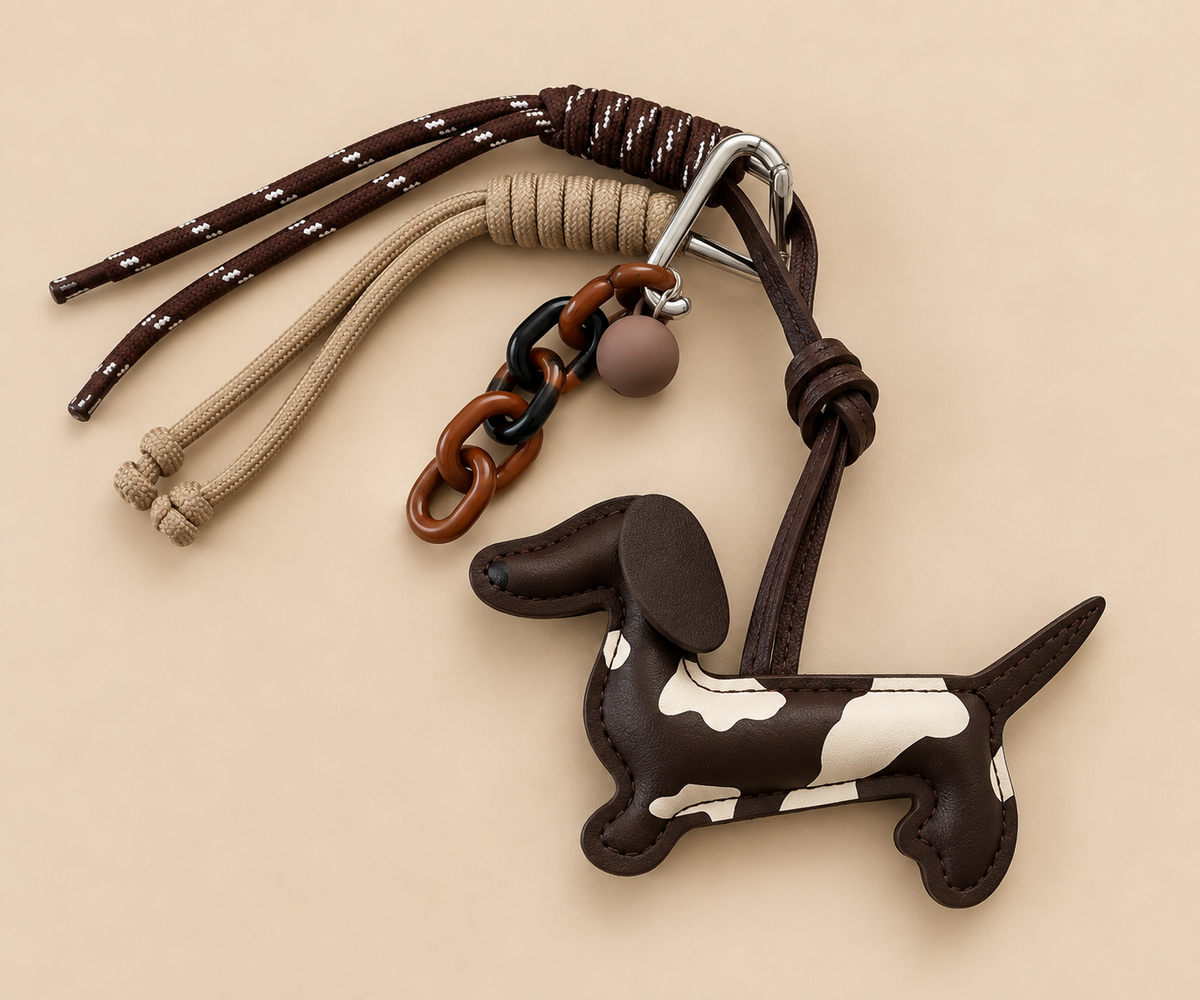 Keychain Dachshund - Donkerbruin/wit